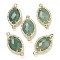 Natural Green Aventurine Faceted Horse Eye Connector Charms, Rack Plating Brass Micro Pave Clear Cubic Zirconia Links, Golden, 26.5~27x14x5mm, Hole: 1.6mm