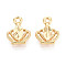 Brass Charms, Long-Lasting Plated, Nickel Free, Real 18K Gold Plated, Crown, 12x9.5x3mm, Hole: 1.4~1.5mm