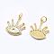 Brass Micro Pave Cubic Zirconia Pendants, with Synthetic Opal, Eye, Golden, 19x17x2mm, Hole: 4mm