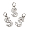 Brass Micro Pave Grade AAA Cubic Zirconia Charms, Letter S, Cadmium Free & Nickel Free & Lead Free, Real Platinum Plated, 9x5x1.5mm, Hole: 2mm