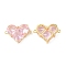 Brass Pave Cubic Zirconia Connector Charms, Heart Links, Cadmium Free & Nickel Free & Lead Free, Real 18K Gold Plated, Pink, 18.5x26x7.5mm, Hole: 1.6mm