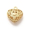 Brass Pendants, Hollow Heart Charms, Real 18K Gold Plated, 21x19x9mm, Hole: 2.5mm