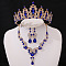 Teardrop & Moon Alloy Rhinestone Pendant Necklace & Stud Dangle Earring & Crown Headbands, Light Gold, Capri Blue, 440mm & 155mm & 60mm