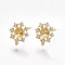 Brass Stud Earring Findings, For Half Drilled Beads, with Loop, Cubic Zirconia, Nickel Free, Real 18K Gold Plated, Flower, Clear, 10x8.5mm, Hole: 0.8mm, Pin: 0.8mm