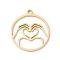 304 Stainless Steel Pendants, Laser Cut, Flat Rounnd with Two-Hand Finger Heart Gesture Charm, Real 18K Gold Plated, 20.5x18x1mm, Hole: 1.5mm