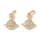 Brass Micro Pave Clear Cubic Zirconia Pendants, Cadmium Free & Nickel Free & Lead Free, Planet, with Jump Ring, Real 18K Gold Plated, 11.5x10x2mm, Hole: 5.5mm