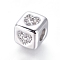 Brass Beads, with Micro Pave Cubic Zirconia, Cube with Heart, Clear, Platinum, 6x6x6mm, Hole: 3mm