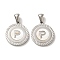 304 Stainless Steel Pendants, Flat Round Shell Charms with Letter, Stainless Steel Color, Letter P, 20.5x17.5x1.5mm, Hole: 2.5x4.5mm