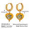 Stainless Steel Ceramic Heart Hoop Earrings, Real 18K Gold Plated, Yellow, 35x15mm