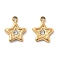 304 Stainless Steel Pendants, with Rhinestone, Ion Plating(IP), Star, Real 18K Gold Plated, 8.5x7x1mm, Hole: 0.9mm
