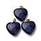 Dyed Natural Lapis Lazuli Pendants, Heart Charms with 201 Stainless Steel Snap on Bails, Golden, Ion Plating(IP), 28.5~29.5x25~25.5x8~8.5mm, Hole: 5.5x3.5mm