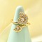 Ocean Theme Brass Micro Pave Cubic Zirconia Cuff Rings for Women, Cadmium Free & Lead Free, Real 18K Gold Plated, Shell Shape, 23.5mm, Inner Diameter: 18mm