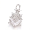 Brass Micro Pave Cubic Zirconia Pendants, Long-Lasting Plated, with Shell Pearl and Jump Ring, Insect, Clear, Real Platinum Plated, 12x8.5x2.5mm, Hole: 3.5mm