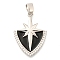 Brass Micro Pave Cubic Zirconia Pendants, with Enamel, Astral Shield Charms, with Jump Ring, Black, 24.5x18x2.5mm, Hole: 3.5x6mm