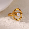 Retro Royal Style 304 Stainless Steel Imitation Pearl Cuff Rings, Ring, Inner Diameter: 18mm