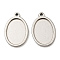 Non-Tarnish 201 Stainless Steel Pendant Cabochon Settings, Oval, Stainless Steel Color, Tray: 18x13mm, 24x16x2mm, Hole: 1.8mm