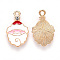 Alloy Enamel Pendants, with Crystal Rhinestone, for Christmas, Flat Back, Santa Claus, Light Gold, White, 24.5x15x2.5mm, Hole: 2mm