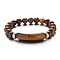 Natural Tiger Eye Beaded Stretch Bracelets, with Stainless Steel Spacer Beads, 7-1/8 inch(18cm)