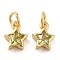 Brass Cubic Zirconia Charms, Real 18K Gold Plated, Star, Gold, 9x7.5x3mm, Hole: 2.5mm