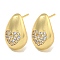 Rack Plating Brass Micro Pave Clear Cubic Zirconia Stud Earring, Cadmium Free & Lead Free, Long-Lasting Plated, Teardrop, Real 18K Gold Plated, Heart, 19x12mm