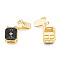 Brass Pave Clear Cubic Zirconia Box Clasps, with Black Enamel, Nickel Free, Rectangle, Real 18K Gold Plated, 25mm, Rectangle: 14x10x5mm, Hole: 1.2mm