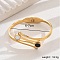 Stylish 201 Stainless Steel Pave Black and White Shell Double Round Hollow Bracelets for Women, Real 18K Gold Plated, Inner Diameter: 2-3/8~2-3/4 inch(6~7cm)