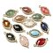 Natural & Synthetic Mixed Stone Faceted Horse Eye Connector Charms, Rack Plating Brass Micro Pave Clear Cubic Zirconia Links, Golden, Mixed Dyed & Undyed, 26.5~27x14x5mm, Hole: 1.6mm