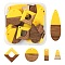 20Pcs 5 Style Resin & Walnut Wood Pendants, Trapezoid & Teardrop & Flat Round & Rhombus & Rectangle, Yellow, 18~57x9~27x3~4mm, Hole: 1.8~2mm, 4pcs/style