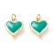 Real 18K Gold Plated Brass Charms, with Enamel and Jump Rings, Long-Lasting Plated, Heart, Green, 14x13x2.8mm, Jump Ring: 5x1mm, 3mm Inner Diameter