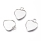 Tarnish Resistant 304 Stainless Steel Pendant Cabochons Settings for Fashion Jewelry, Plain Edge Bezel Cups, Heart, Stainless Steel Color, Tray: 12x12mm, 16.5x13x1mm, Hole: 2.5mm