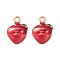 2pcs Brass Enamel Charms, Imitation Fruit, Light Gold, Apple Charm, FireBrick, 12x9mm, Hole: 1.4mm