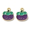 Fruit Alloy Enamel Charms, Mangosteen, Light Gold, Purple, 15x12x1mm, Hole: 1.6mm