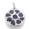 Brass Enamel Pendants, Lotus Pod, Black, Platinum, 17x15x1.5mm, Hole: 3.5mm