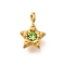 304 Stainless Steel Charms, with Rhinestone, Ion Plating(IP), Star Charm, Real 14K Gold Plated, Olivine, 8x6x2.5mm, Hole: 1.2mm