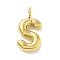 Ion Plating(IP) 304 Stainless Steel Pendants, Real 14K Gold Plated, Balloon Letter Charms, Puff Initial Charms, Letter S, 24x13x5mm, Hole: 4mm