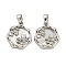 Brass Pave Shell Pendants, Hexagon with Flower Charm, Platinum, 16x14.5x3mm, Hole: 4.8x2.7mm