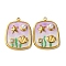 304 Stainless Steel Enamel Pendants, with ABS Plastic Imitation Pearl Beads, Rectangle Charms, Real 18K Gold Plated, PVD Vacuum Plating, Thistle, 23.5x18x5mm, Hole: 1.6mm