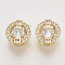 Brass Micro Pave Clear Cubic Zirconia Charms, Nickel Free, Flat Round, Real 18K Gold Plated, 10.5x6.5mm, Hole: 0.8mm