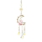 Natural Rose Quartz & Glass Pendants Decoration, with 304 Stainless Steel Split Rings, Moon & Sun, 300mm