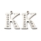 304 Stainless Steel Pendants, with Rhinestone, Letter E, Letter E, 18x14.5x1.5mm, Hole: 1.2mm