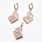 Brass Micro Pave Cubic Zirconia Jewelry Sets, Pendant and Earrings, Long-Lasting Plated, Rhombus, Light Gold, 43mm, Hole: 5x7mm, 52mm, Pin: 0.9mm