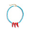 Bohemian Hot Pepper with Synthetic Turquoise Cuboid Beaded Necklaces with Alloy End Chains, Golden, Red, 16.54 inch(42cm)