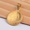 Flat Round with Virgin Mary & Word 304 Stainless Steel Pendants, Golden, 21.8x19x3.5mm, Hole: 4x6.5mm