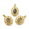 Natural Labradorite Pendants, Rack Plating Golden Tone Brass Oval Charms, Long-Lasting Plated, 18x14x6mm, Hole: 3.5x3mm