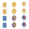 12Pcs 6 Styles 304 Stainless Steel Pendant Rhinestone Settings, Wave Textured, Oval & Rectangle with Eye Pattern Charms & Eye Charms, Mixed Color, Fit for 0.6~2mm Rhinestone, 21~25x15~19.5x2.2~3mm, hole: 1.2~2mm, 2pcs/color