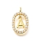Brass Micro Pave Cubic Zirconia Pendants, Cadmium Free & Nickel Free & Lead Free, Real 18K Gold Plated, Oval with Letter Charms, Letter A, 18.5x11x3.5mm, Hole: 2x1.5mm