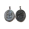 Natural Labradorite Carved Flower Pendants, Oval Charms with Platinum Plated Rack Plating Brass Snap on Bails, 31x22x9mm, Hole: 5mm