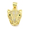 Brass Micro Pave Cubic Zirconia Pendants, Cadmium Free & Nickel Free & Lead Free, Leopard Head Charms, Real 18K Gold Plated, 18x13.5x7mm, Hole: 4x3mm