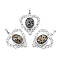 Natural Dalmatian Jasper Pendants, with Rack Plating Platinum Tone Brass Findings, Heart, 38.5x34x8mm, Hole: 7x5mm