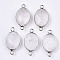 Natural Quartz Links/Connectors, Platinum Tone Brass Edge, Faceted Oval, 27.5x14~15x6mm, Hole: 2mm